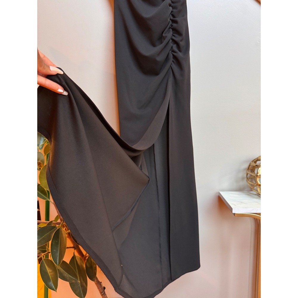 Windsor Women Black Maxi Dress‎ L Cutout Ruched Slit Formal Evening Gown Prom - Picture 4 of 10